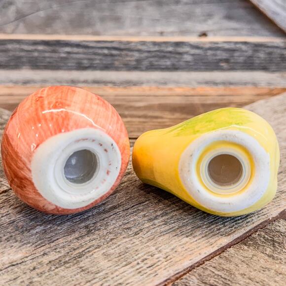 Charming Pair of Apple and Pear Salt and Pepper Shakers, Ceramic, 2” - Picture 5 of 5